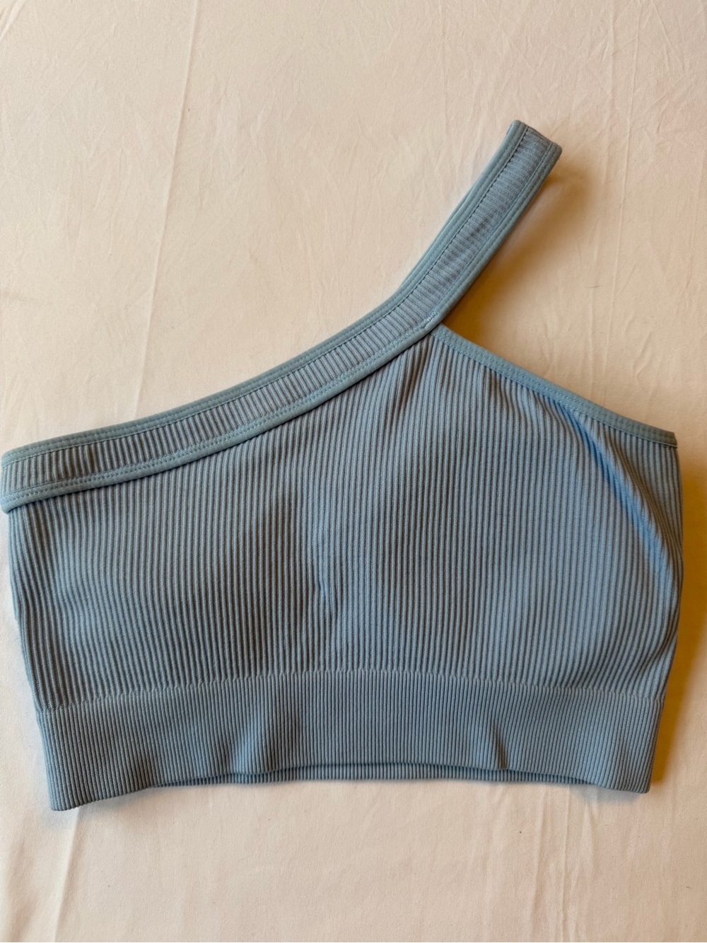 One-Shoulder Ribbed Blue Crop Top - Picture 3 of 4